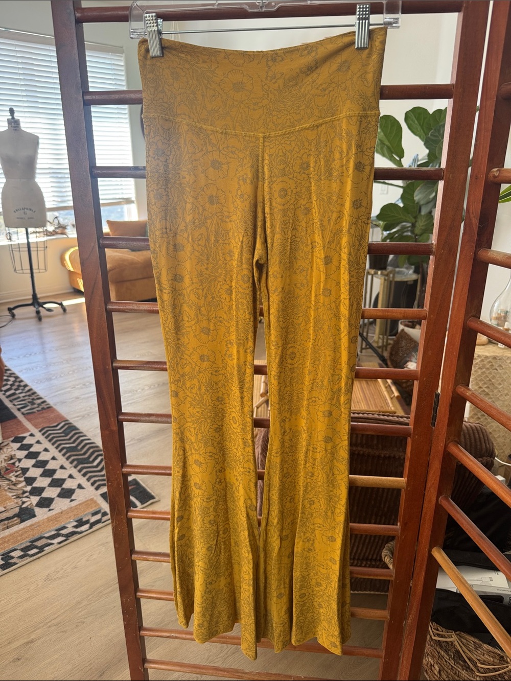 Maddie Moon Mustard Floral-Print Flare Pants
